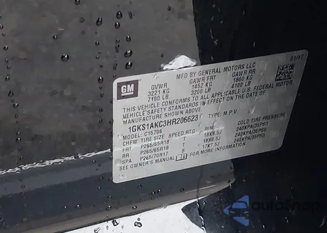 2017 GMC Yukon Sle из США, поврежденный, VIN 1GKS1AKC3HR206623